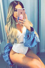 White Lace Open Back Bodysuit - Naomie