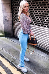 Pink Leopard Print Plunge Button Blouse - Polly