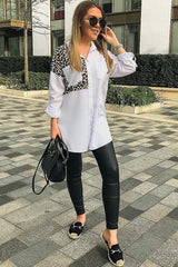 White Leopard Print Insert Button Down Shirt - Shelby