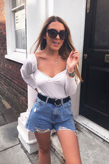 White Puff Sleeve Sweetheart Neckline Crop Top - Tomi