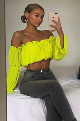 Yellow Ruffle Bardot Crop Top - Aagna