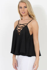 Black Cross Front Detail Crop Top - Laurie