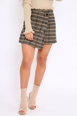 Brown Check Gold Buttoned Skort - Lawrence