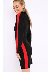 Black Side Red Striped Cut Out Dress - Layia