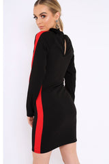 Black Side Red Striped Cut Out Dress - Layia