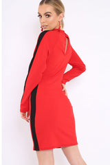 Red Side Black Striped Cut Out Dress - Layia