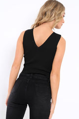 Black Ribbed Lace up Crop Top - Laylia