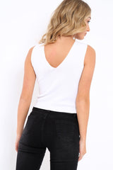 White Ribbed Lace up Crop Top - Laylia