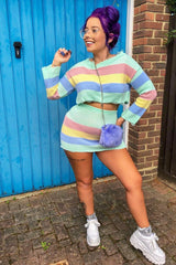 Multi Coloured Pastel Knitted Cropped Jumper And Skirt Co-Ord - Lahna