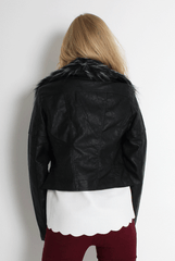 Paloma Faux Leather Black/Black Fur Jacket