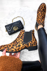 Leopard Print Stud Trim Chelsea Boots - Iness
