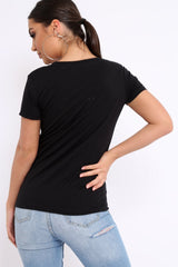 Black Crew Neck Girls Face T-shirt with Tassels - Leacy
