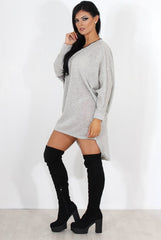 Leah Grey Drooped Back Jumper Dress