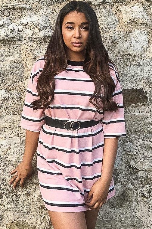 Pink Stripe Oversized T-Shirt Dress - Avriella
