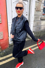 Black Faux Leather Sleeveless Gilet Jacket - Kierstan