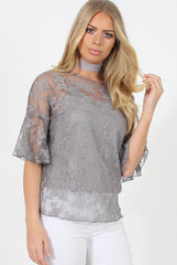 Grey Lace Choker Top - Leana