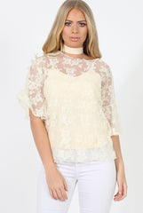 Cream Lace Choker Top - Leana
