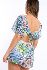 Tropical Print with Open Tie Back Playsuit - Leannah