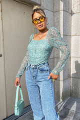 Sage Floral Puff Sleeve Bodysuit - Deana