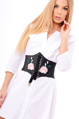 Black Floral Embroidered Corset Belt - Kaysha