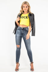 Black Faux Leather Crop Zip Front Jacket - Deniya