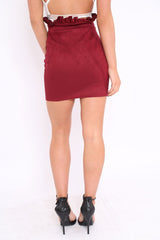 Wine Suedette Ruffle Hem Mini Skirt - Leearna