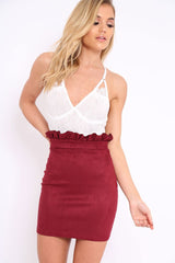 Wine Suedette Ruffle Hem Mini Skirt - Leearna