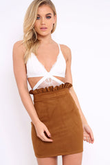 Tan Suedette Ruffle Hem Mini Skirt - Leearna