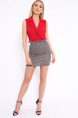 Red Wrap Front Blazer Style Bodysuit - Leiana