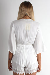 Leigh White V Front Lace Trim Playsuit