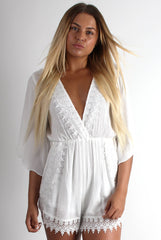 Leigh White V Front Lace Trim Playsuit