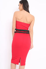 Red Bandeau Ruffle Midi Dress - Leigh