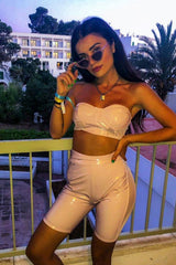 Nude Vinyl Bandeau Cycling Shorts Co-Ord - Giselle
