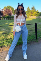 White Mesh Long Sleeve Crop Top - Aaima