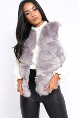 Light Grey Faux Leather And Fur Cropped Gilet - Leila