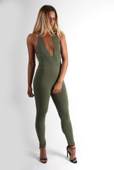 Lela Khaki Halterneck Jumpsuit