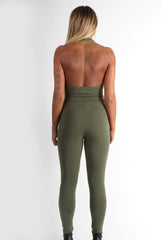 Lela Khaki Halterneck Jumpsuit