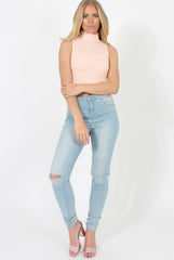 Blush Lace High Neck Top - Leni
