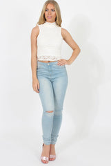 White Lace High Neck Top - Leni