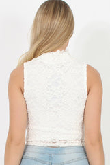 White Lace High Neck Top - Leni