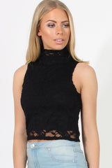 Black Lace High Neck Top - Leni