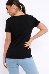 Black Crew Neck Girls Face T Shirt with Tassels - Lenna