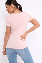 Pink Crew Neck Girls Face T Shirt with Tassels - Lenna