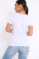 White Crew Neck Girls Face T Shirt with Tassels - Lenna