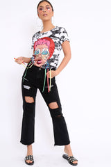 White Camo Crew Neck Girls Face T shirt with Tassels - Lenna