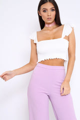 White Smocked Frill Crop Top - Lenni