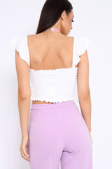 White Smocked Frill Crop Top - Lenni