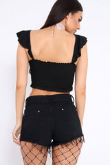 Black Smocked Frill Crop Top - Lenni