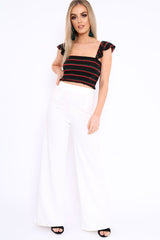 Black Red and Green Striped Smocked Frill Crop Top - Lenni