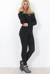 Lennie Dark Grey Ribbed Lace Up Loungewear Set